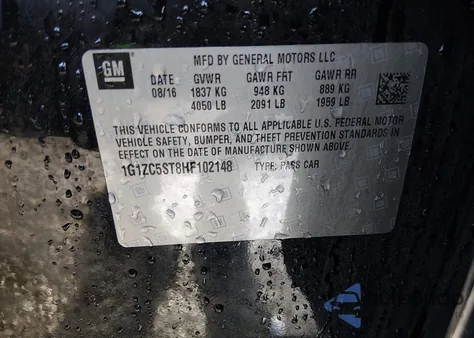 2017 Chevrolet Malibu 1Fl from USA, damaged, VIN 1G1ZC5ST8HF102148